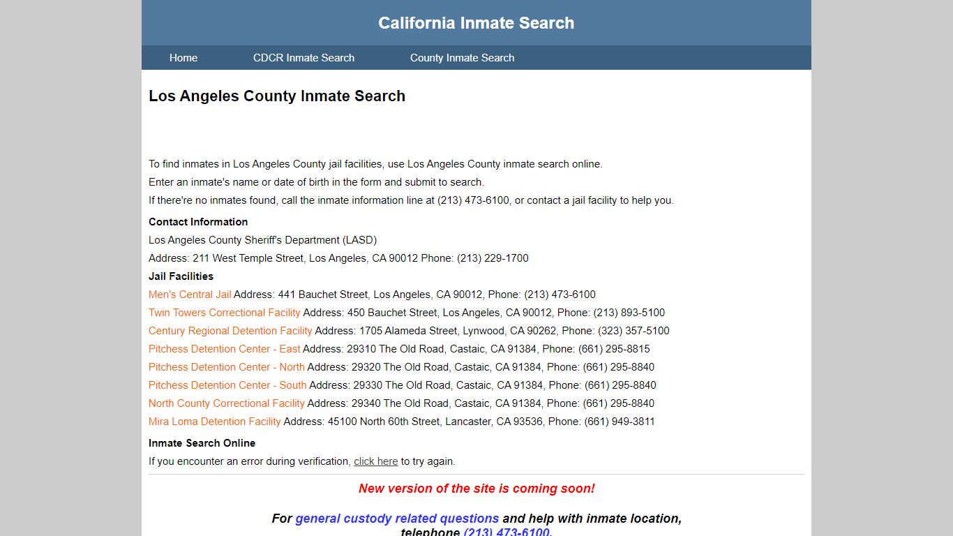 Los Angeles County Inmate Search